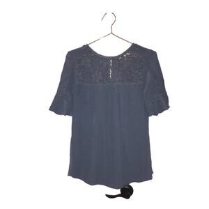Loft dusty blue lace top blouse size XS